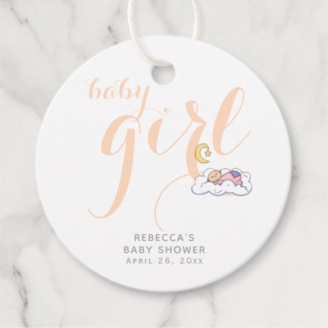 Étiquettes Cadeau Peach typographie dormir bébé fille douche (Devant)