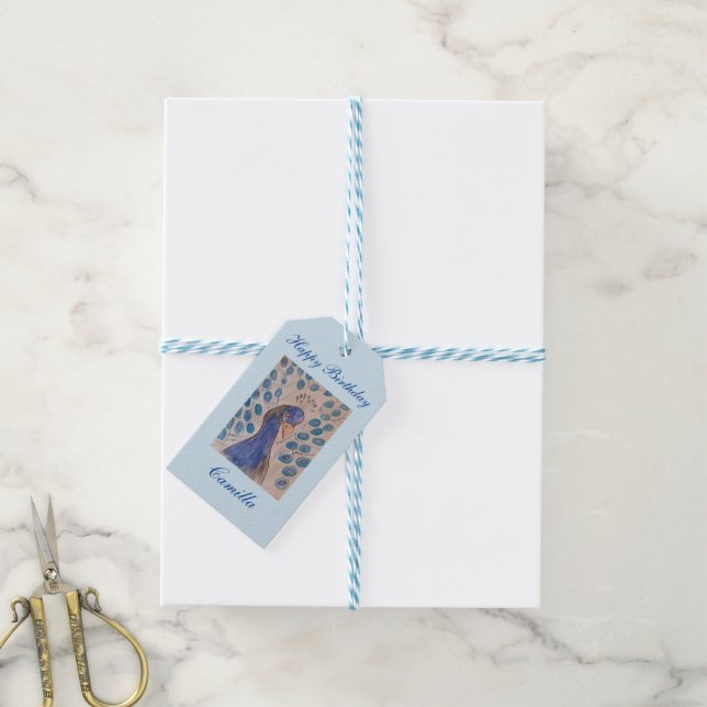 Étiquettes-cadeau Peacock Blue Anniversaire (Avec de laficelle)