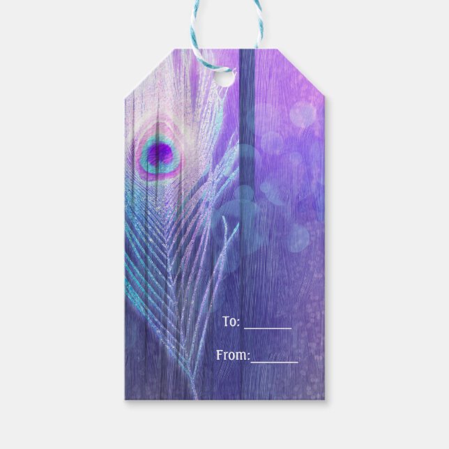 Étiquettes-cadeau Peacock Plumes violet Glam Boho Chic Party Favoris (Devant)