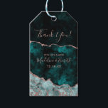 Étiquettes-cadeau Peacock Vert et Rose Or Foil Merci d'agate d'or<br><div class="desc">Rich Peacock Turquoise Green & Elegant Rose Gold Faux Foil Aquarelle Marbre Agate Gilded Geode Invitation Design,  avec polices Moderne et Script. Luxueux Tags tendance et chic Mariage Merci Favoriser ! ~ Regardez ma boutique pour voir l'ensemble de la suite mariage pour ce design!</div>