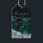 Étiquettes-cadeau Peacock Vert et Rose Or Foil Merci d'agate d'or<br><div class="desc">Rich Peacock Turquoise Green & Elegant Rose Gold Faux Foil Aquarelle Marbre Agate Gilded Geode Invitation Design,  avec polices Moderne et Script. Luxueux Tags tendance et chic Mariage Merci Favoriser ! ~ Regardez ma boutique pour voir l'ensemble de la suite mariage pour ce design!</div>