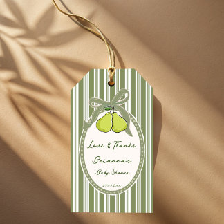 Étiquettes-cadeau Pear sage green retro stripes baby shower favor