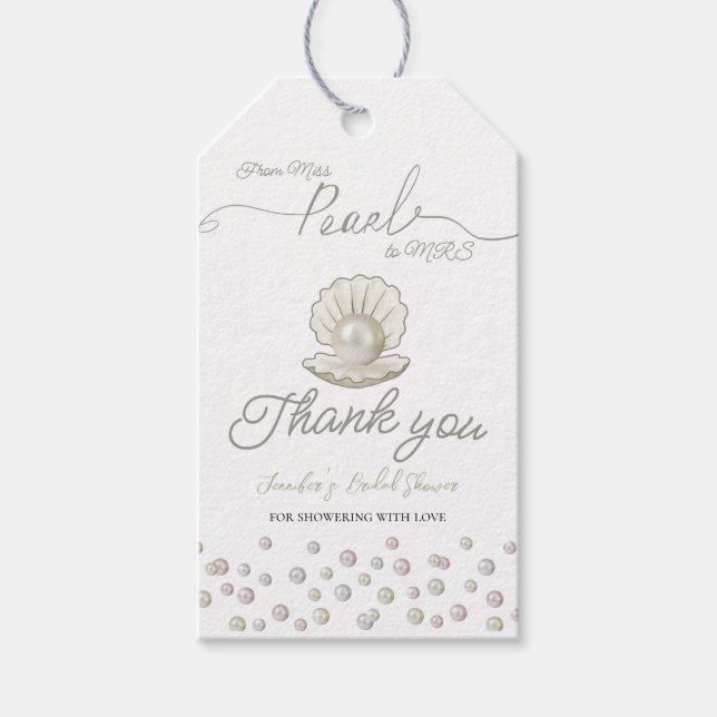 Étiquettes-cadeau Pearl & Shell Pearlcore Mlle à MRS Fête des mariée (Devant)