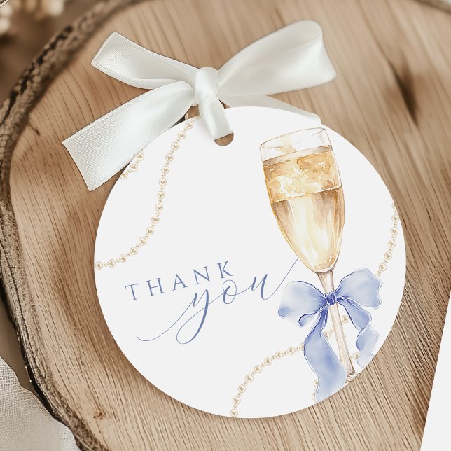 Étiquettes Cadeau Pearls & Prosecco Fête des mariées bleue Favoriser (Créateur téléchargé)