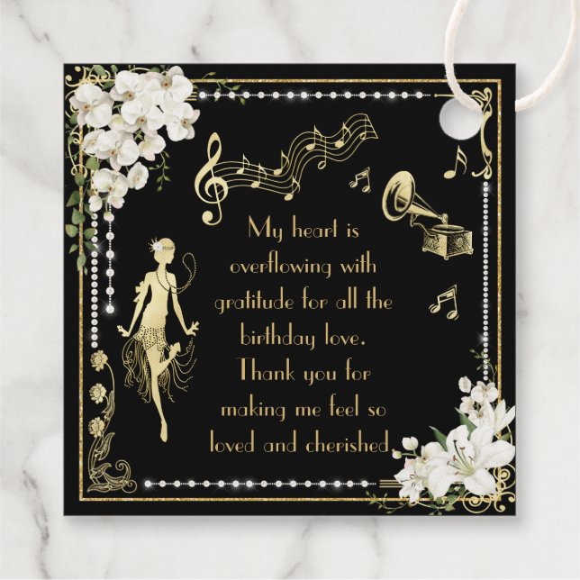 Étiquettes Cadeau Pearls White Floral Art Déco Gatsby 20s Anniversai (Dos)