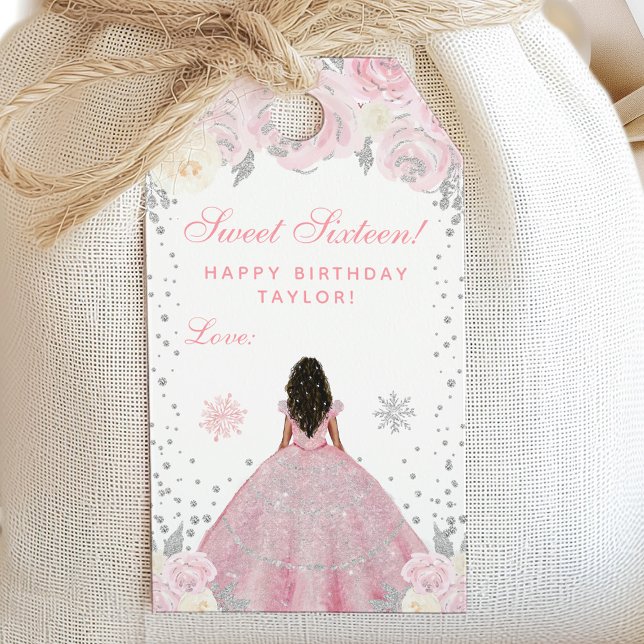 Étiquettes-cadeau Peau rose foncée hiver Princesse Sweet sixteen (Créateur téléchargé)