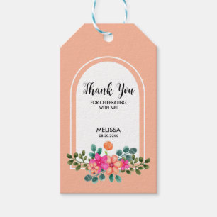 Étiquettes-cadeau Pêche Orange Spring Flora Merci vert