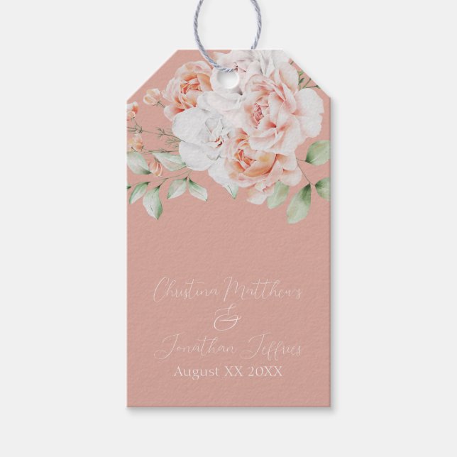 Étiquettes-cadeau Pêche romantique et fleurs blanches (Devant)