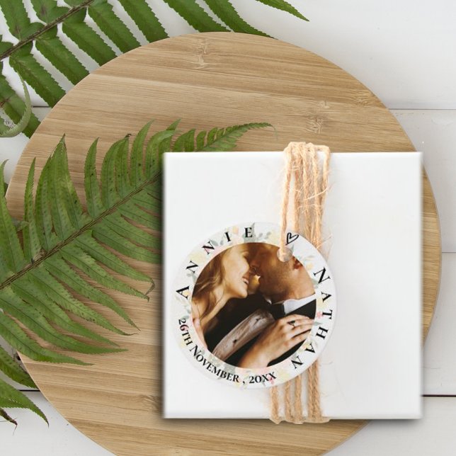 Étiquettes Cadeau Pêche romantique Floral mignonne Joli Mariage phot (Romantic Peach Floral Cute Pretty Photo Wedding Favor Tags)