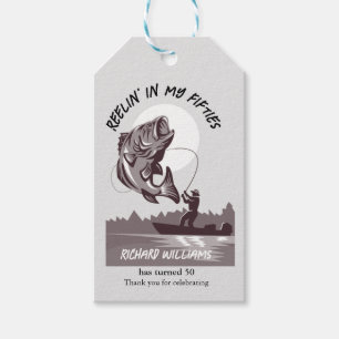 Étiquettes-cadeau Pêche vintage Lac Fisherman 50e anniversaire