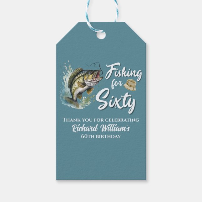 Étiquettes-cadeau Pêche vintage Thème 60ème anniversaire (Devant)