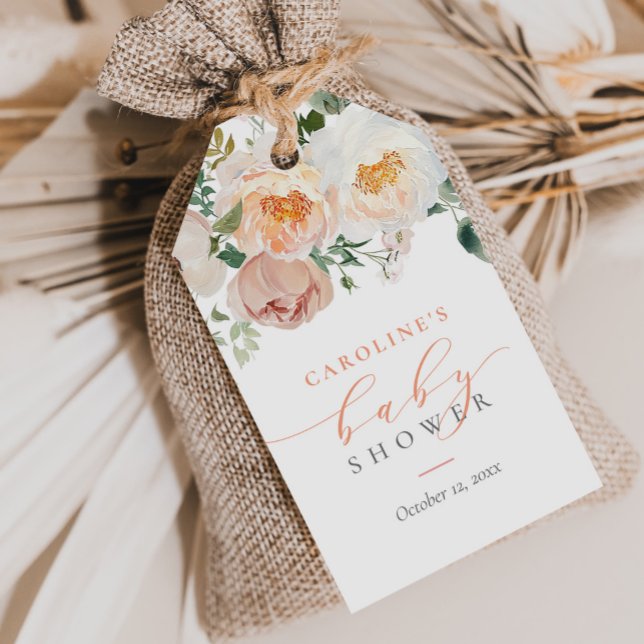 Étiquettes-cadeau Pêcher Floral Bébé Dans Fleur Baby shower Fille (Créateur téléchargé)