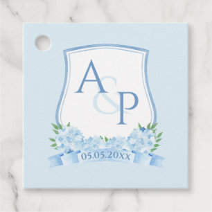 Étiquettes Cadeau Peint à la main Hydrangea Monogram Crest Mariage