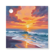 Peinture Aquarelle Océan Coucher de Soleil Plage