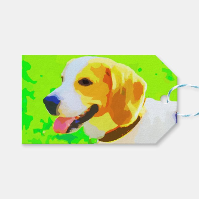 Étiquettes-cadeau Peinture beagle Portrait Pop Art (Devant (Horizontal))
