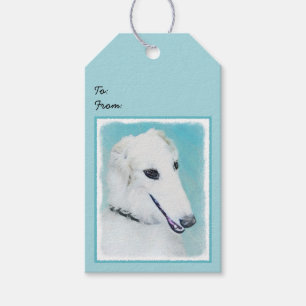 Étiquettes-cadeau Peinture de Borzoi (Blanc) - Joli Chien d'origine