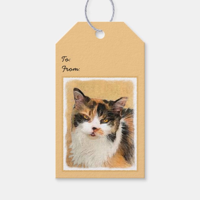 Étiquettes-cadeau Peinture de chat Calico - Cute Original Cat Art (Devant)