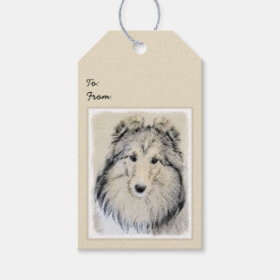 Étiquettes-cadeau Peinture de chien de berger de Shetland - art
