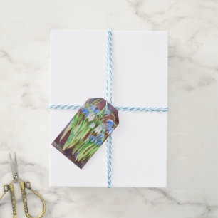 Étiquettes-cadeau Peinture de fleurs de printemps bleu de la Sibérie