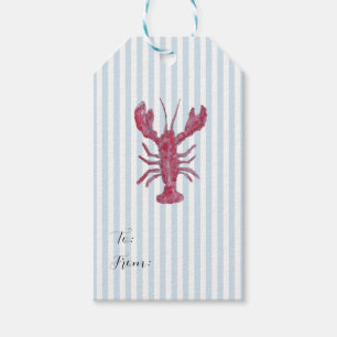 Étiquettes-cadeau Peinture de homard rayure bleue marine Côtière