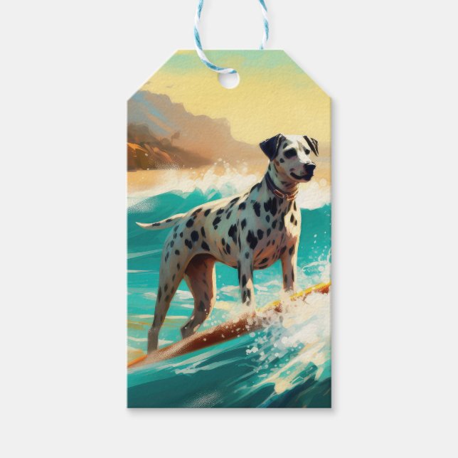Étiquettes-cadeau Peinture de surf de plage dalmate  (Devant)