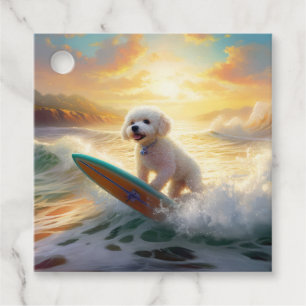 Étiquettes Cadeau Peinture de surf de plage de Bichon Frise