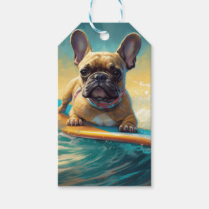 Étiquettes-cadeau Peinture de surf de plage de Bouledogue français