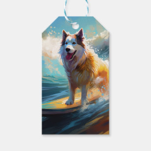 Étiquettes-cadeau Peinture de surf de plage de Malamute d'Alaska