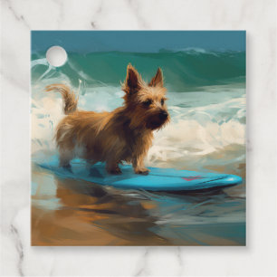 Étiquettes Cadeau Peinture de surf de plage de Terrier Australien