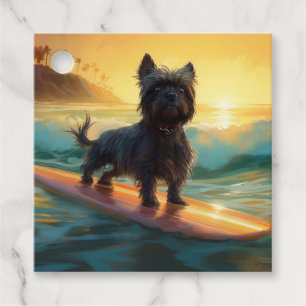 Étiquettes Cadeau Peinture de Surf sur la Plage d'Affenpinscher