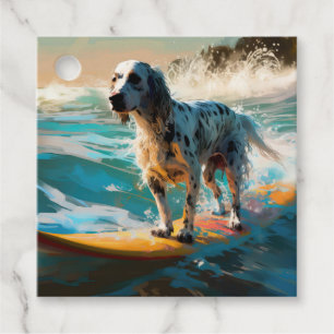 Étiquettes Cadeau Peinture de surf sur la plage de Setter anglais