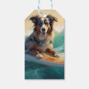 Étiquettes-cadeau Peinture de Surf sur Plage de Berger Australien