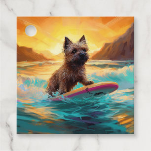 Étiquettes Cadeau Peinture de Surf sur Plage de Terrier Cairn