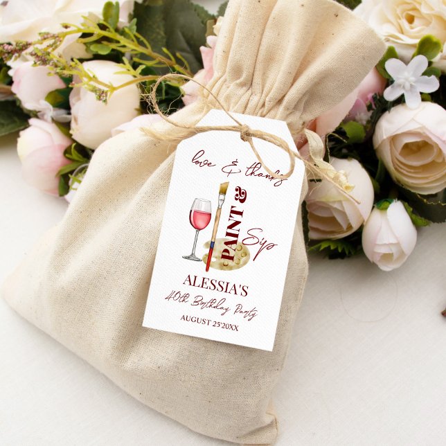 Étiquettes-cadeau Peinture et sip vin et soirée art (Paint and sip wine and art themed birthday party thank you favor gift tags)