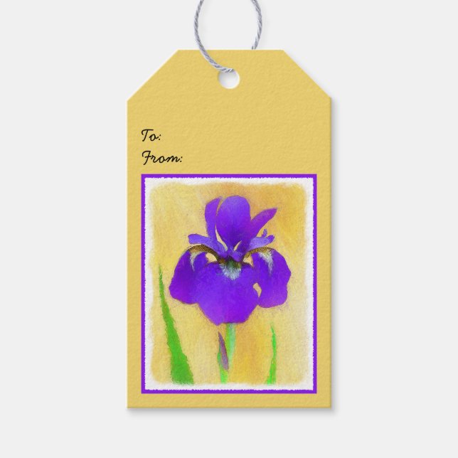 Étiquettes-cadeau Peinture Iris à pois pourpre - Chien original mign (Devant)