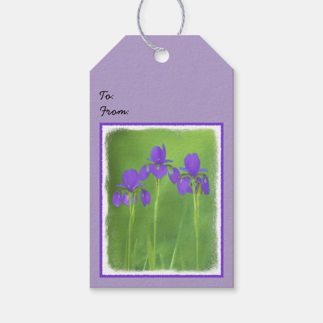Étiquettes-cadeau Peinture Iris Violet - Art Fleur Originale (Devant)