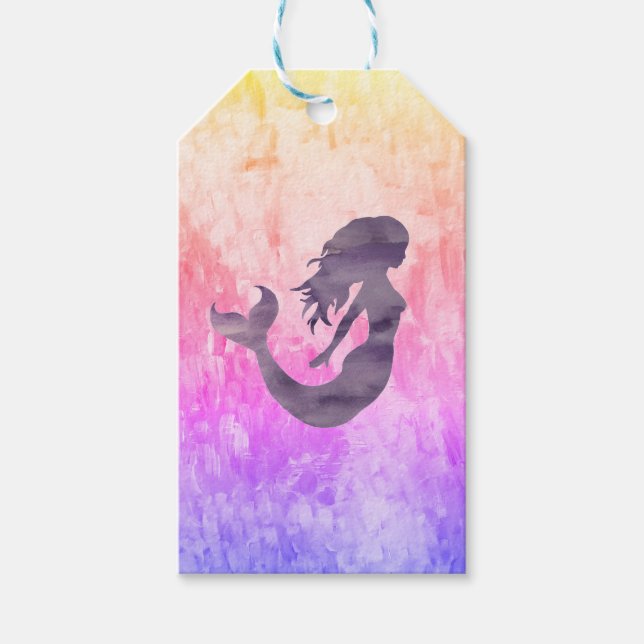 Étiquettes-cadeau Peinture Mermaid Ombre Arc-en-ciel (Devant)