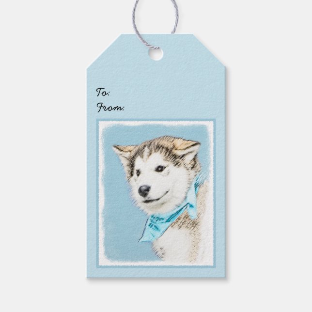 Étiquettes-cadeau Peinture Sibérienne Husky Puppy - Art Chien origin (Devant)