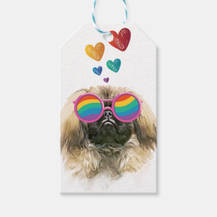 Étiquettes-cadeau Pekingese Dog with Hearts Saint-Valentin