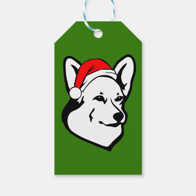 Étiquettes-cadeau Pembroke corgi chien avec chapeau de Noël (Devant)