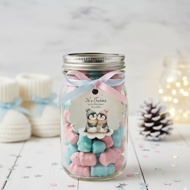 Étiquettes Cadeau Penguin Winter Twins Baby Shower Boy Girl (Créateur téléchargé)