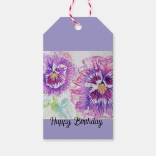 Étiquettes-cadeau Pensée Pensées Fleur Aquarelle Florale Art Pourpre
