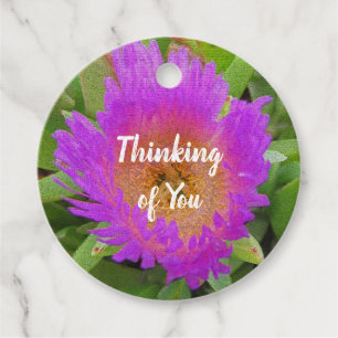 Étiquettes Cadeau Penser à vous brillant violet Fleur photo Floral