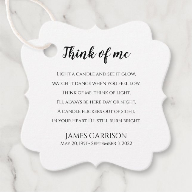 Étiquettes Cadeau Pensez à moi Célébration de la vie bougie (Devant)