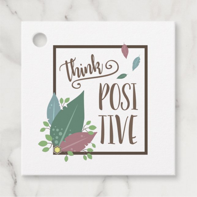 Étiquettes Cadeau Pensez motivation positive texte plume boho (Devant)