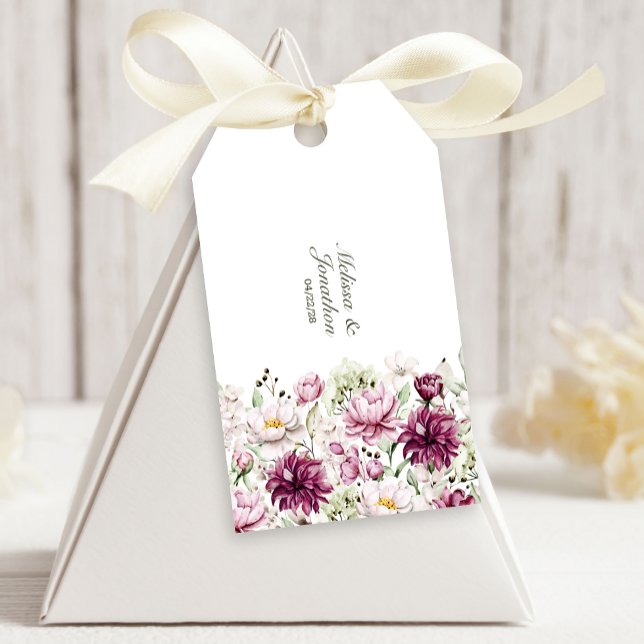 Étiquettes-cadeau Peonies rose Bourgogne Mariage floral (Créateur téléchargé)