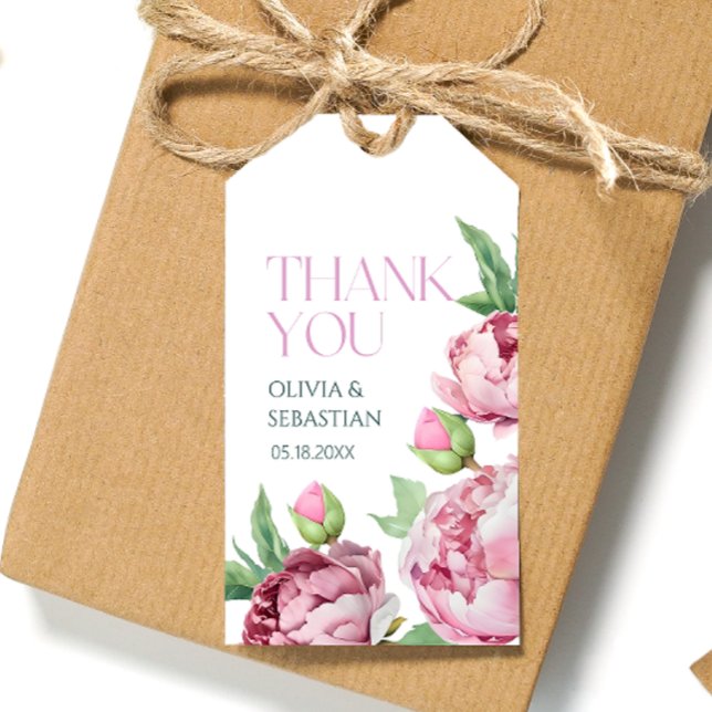 Étiquettes-cadeau Peonies rose pâle Merci d'aquarelle (Créateur téléchargé)