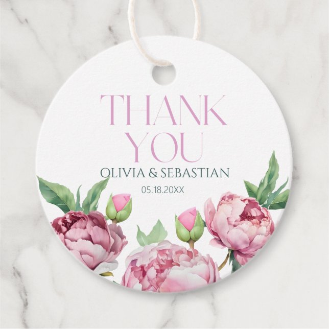 Étiquettes Cadeau Peonies rose pâle Merci d'aquarelle (Devant)