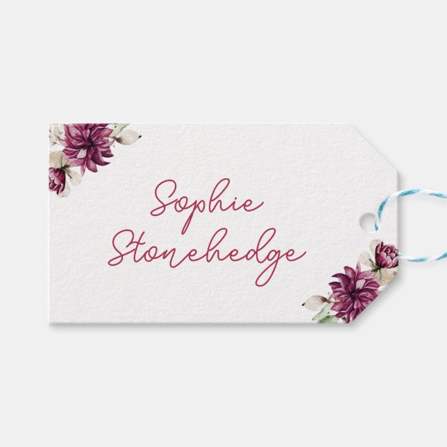 Étiquettes-cadeau Peonies roses à la fête d'anniversaire aquarelle (Devant (Horizontal))