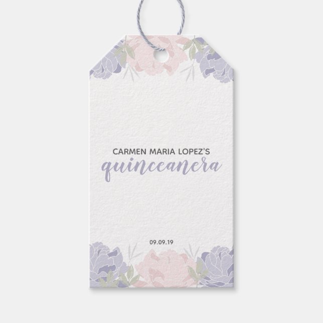 Étiquettes-cadeau Peonies roses et violettes Quinceanera Party (Devant)